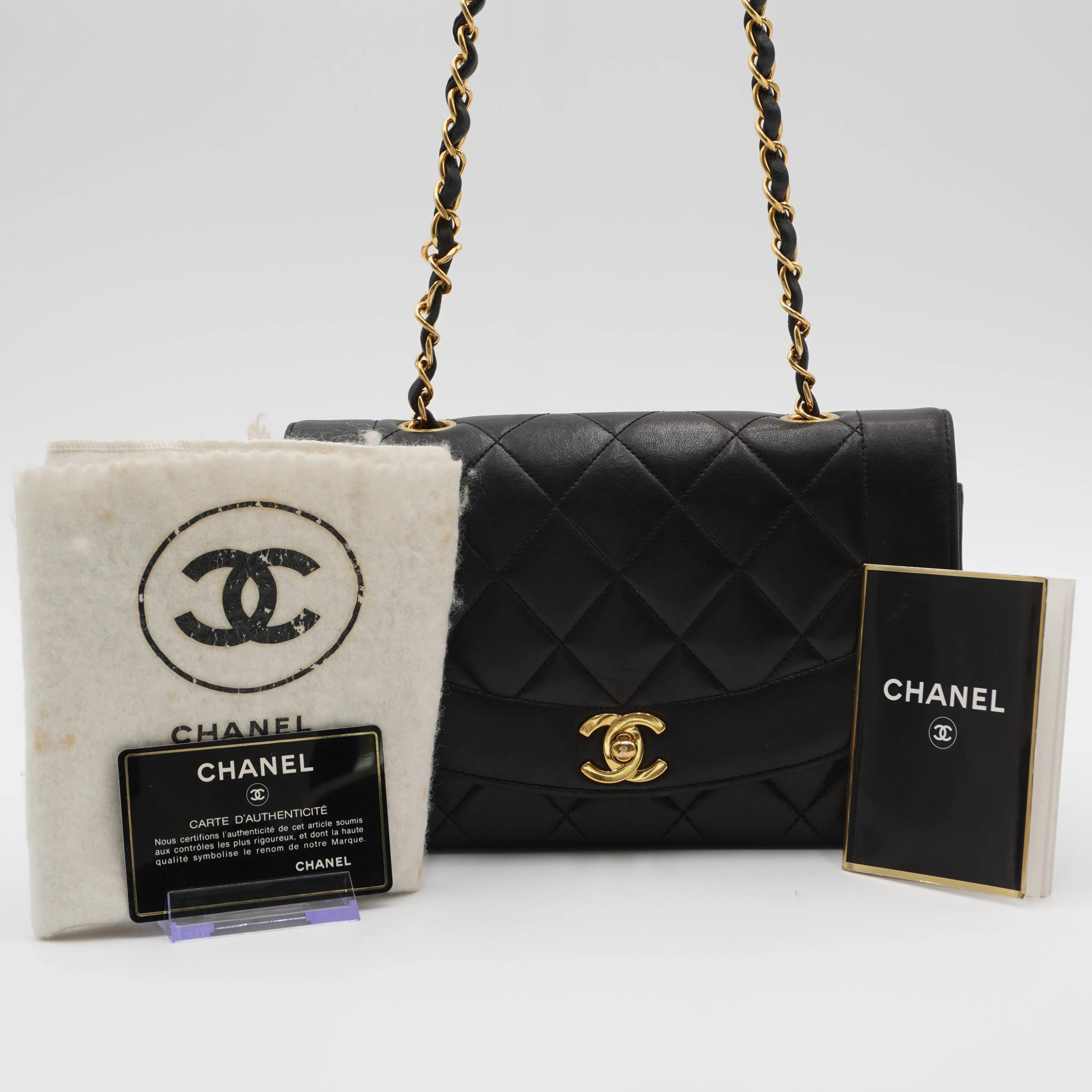 CHANEL Matelasse Black Diana Crossbody Flap Bag Lambskin Leather CHANEL