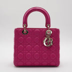 Dior Hot Pink Cannage Lamb Lady Dior 2-Way Handbag DIOR