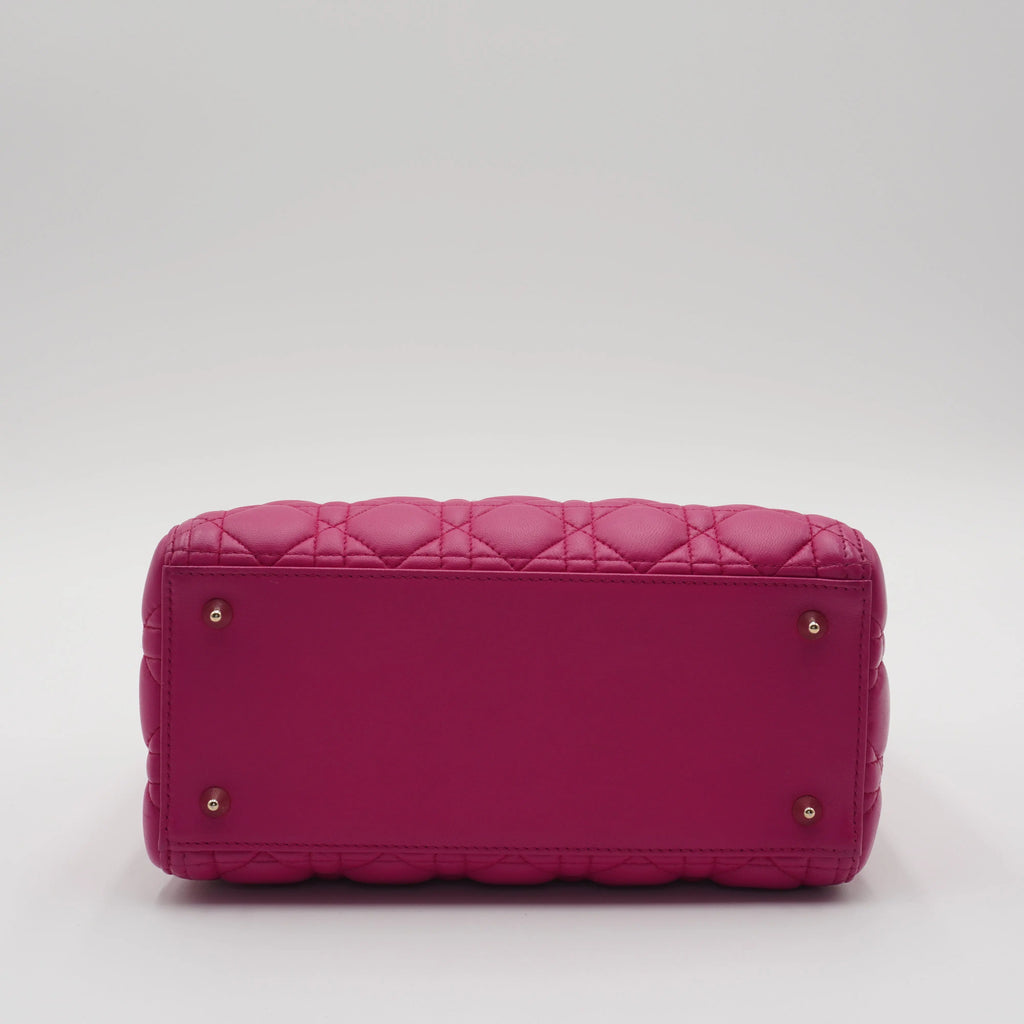 Dior Hot Pink Cannage Lamb Lady Dior 2-Way Handbag DIOR