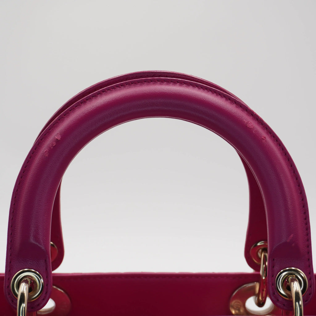 Dior Hot Pink Cannage Lamb Lady Dior 2-Way Handbag DIOR
