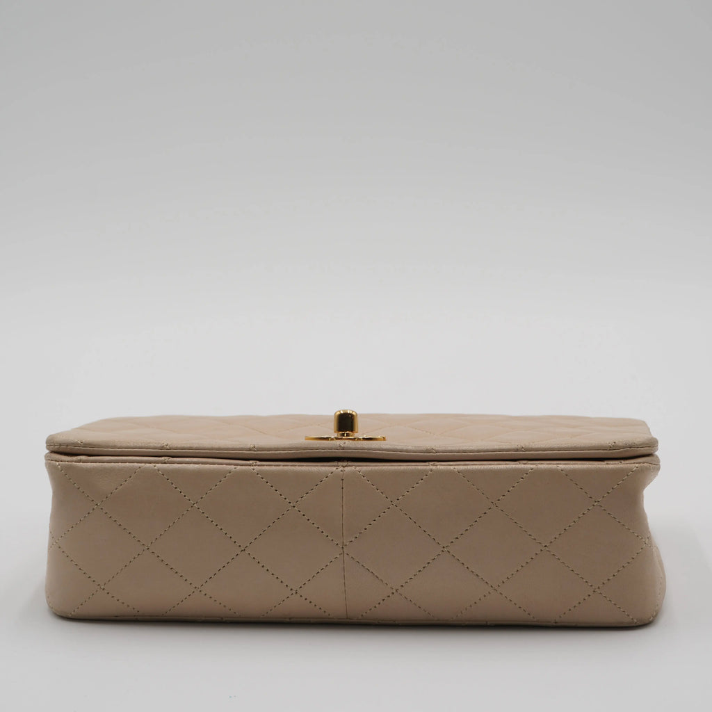 CHANEL Vintage Classic Quilted Beige Leather Full Flap Bag CHANEL