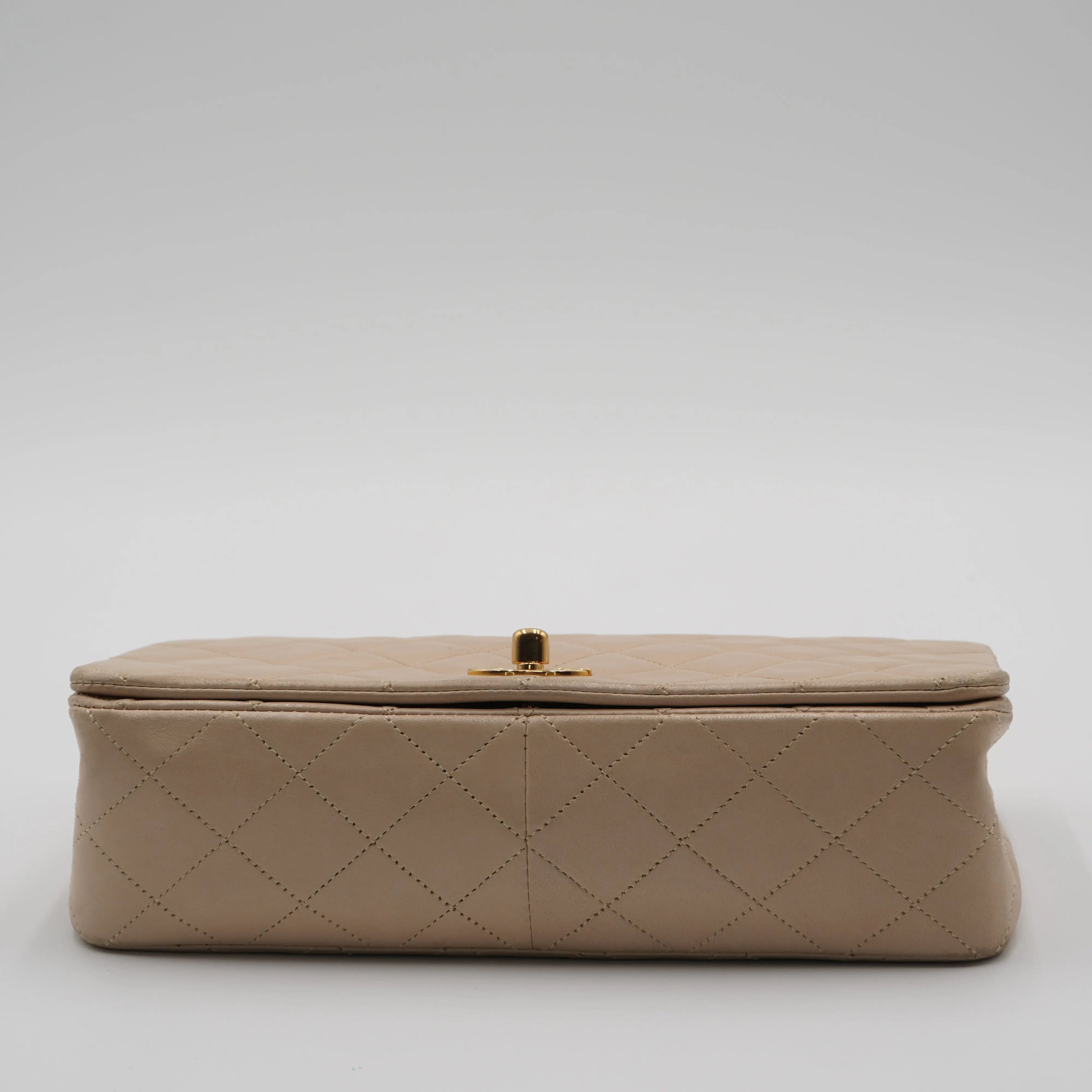 CHANEL Vintage Classic Quilted Beige Leather Full Flap Bag CHANEL