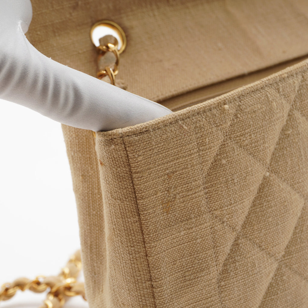 CHANEL Classic Diana 25 Beige Linen Crossbody Flap Bag CHANEL
