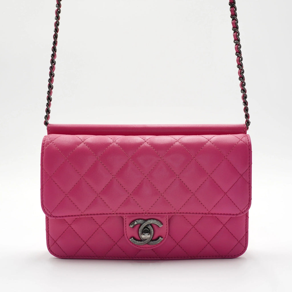 CHANEL Pink Quilted Lambskin Crossing Times Flap Bag CHANEL