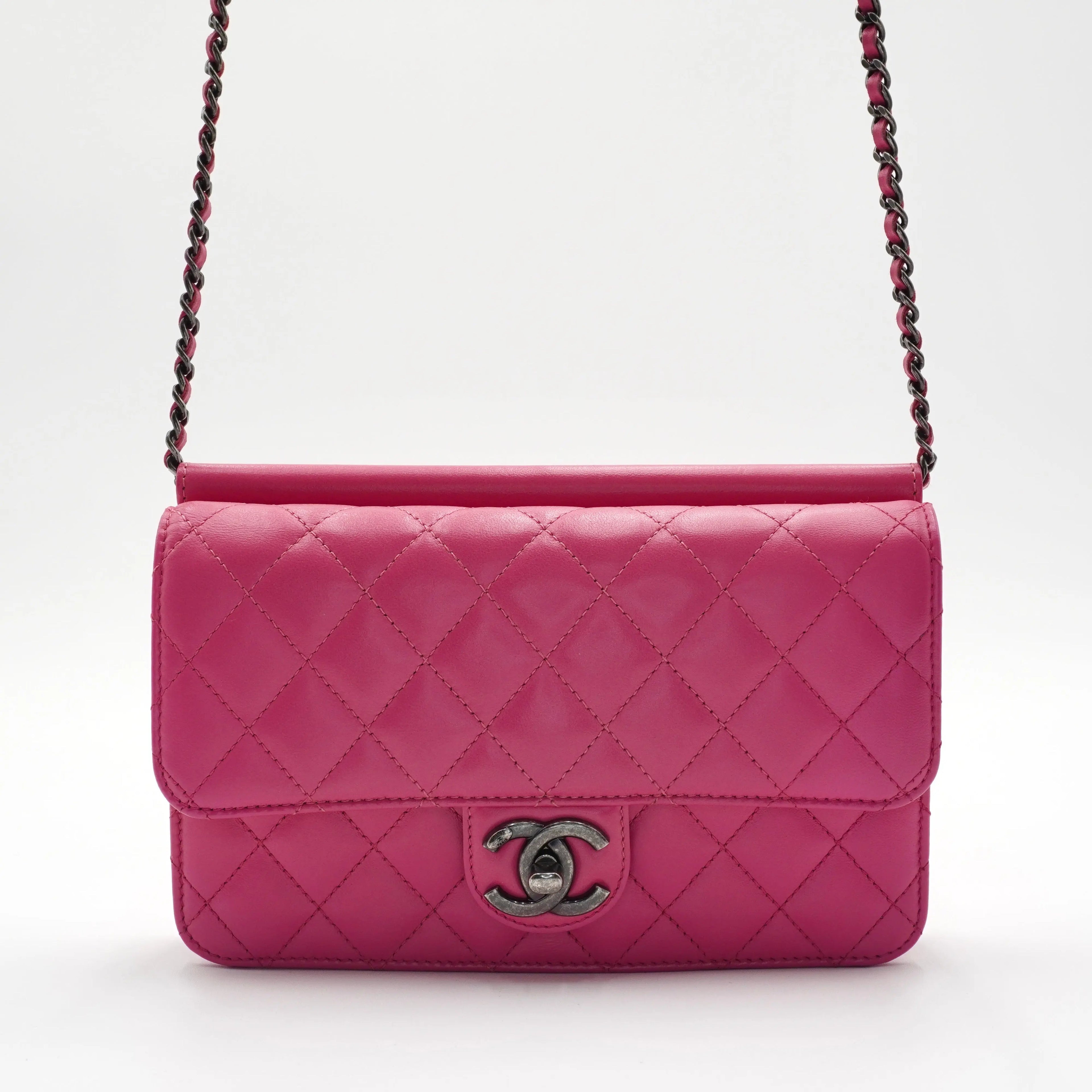 CHANEL Pink Quilted Lambskin Crossing Times Flap Bag CHANEL