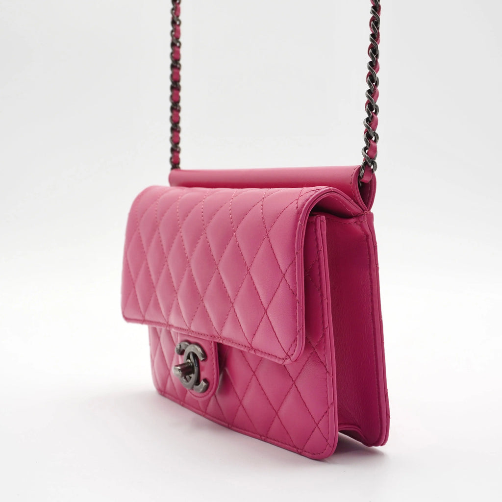 CHANEL Pink Quilted Lambskin Crossing Times Flap Bag CHANEL