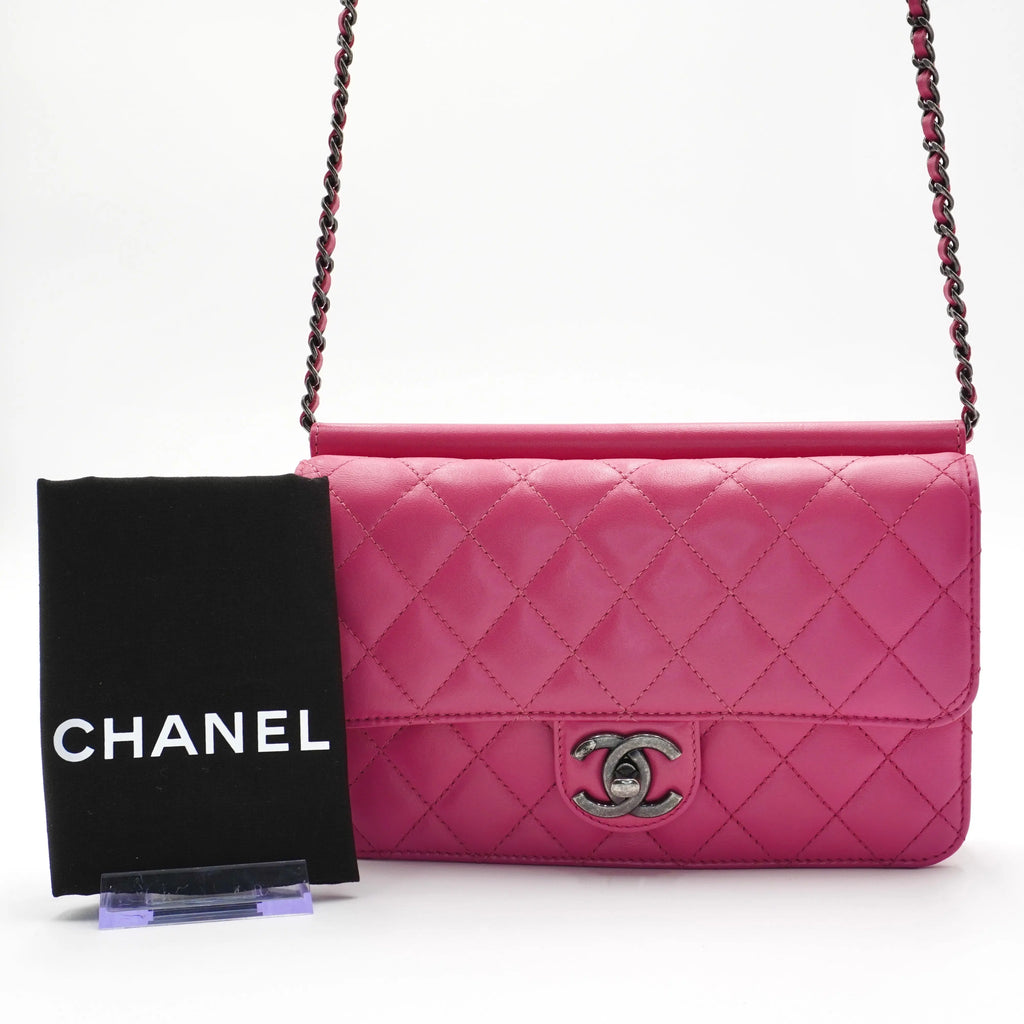 CHANEL Pink Quilted Lambskin Crossing Times Flap Bag CHANEL