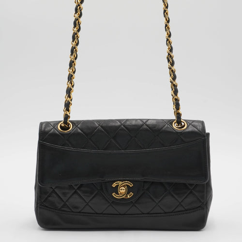 CHANEL Black Classic Single Flap Quilted Lambskin Shoulder Bag CHANEL