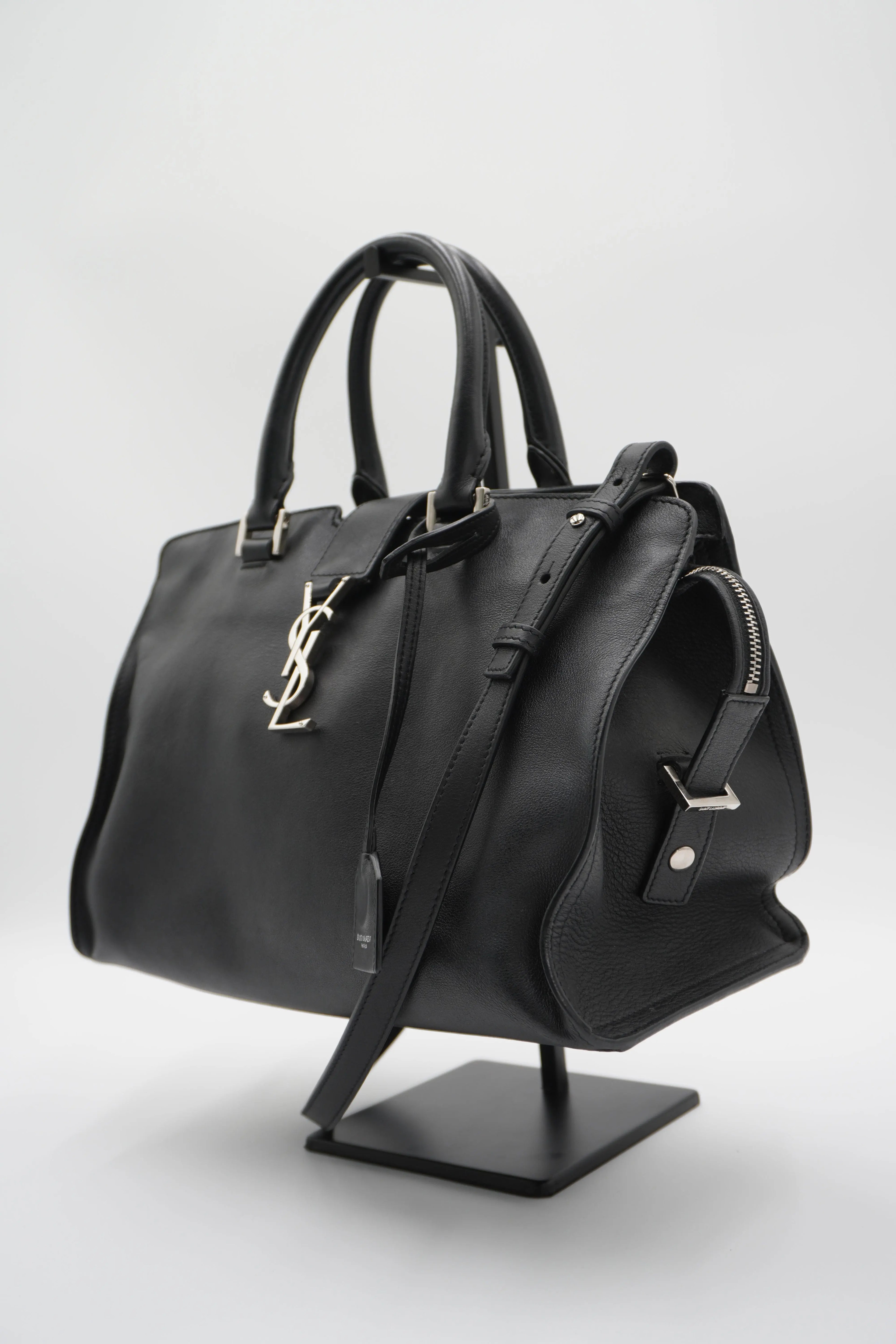 SAINT LAURENT Leather Monogram Downtown Cabas Sacthel Bag - BAGPHIC