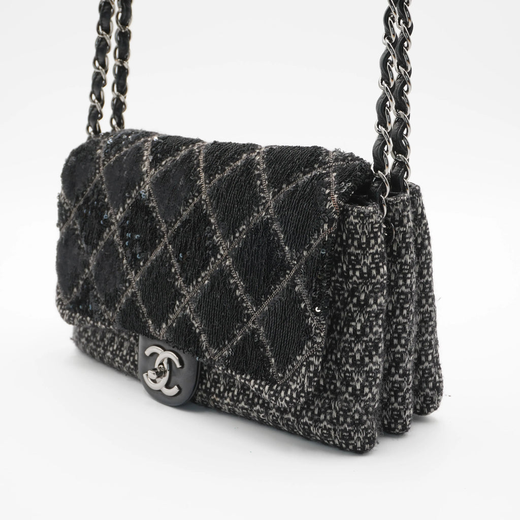 CHANEL Sequin Tweed Icons Chain Accordion Flap Bag CHANEL